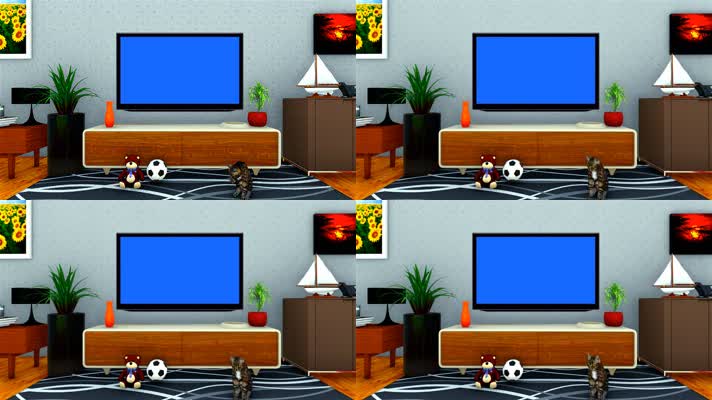 三维动画看电视（蓝幕可抠图商用）