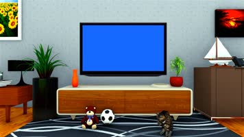 三维动画看电视（蓝幕可抠图商用）