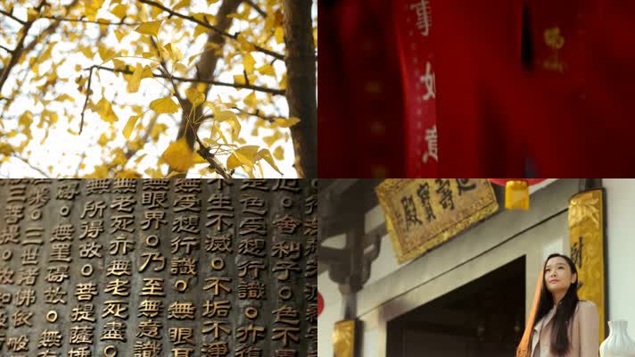 女孩寺庙拜佛许愿视频素材