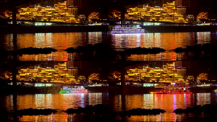 4K重庆洪崖洞江景夜景实拍素材3
