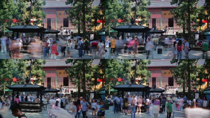 杭州灵隐寺烧香人物延时拍摄