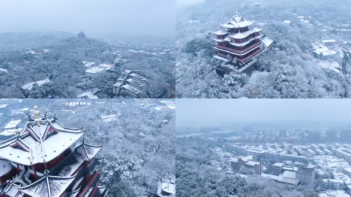 杭州城隍阁4K雪景航拍