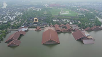 航拍 上海广富林文化遗址公园 