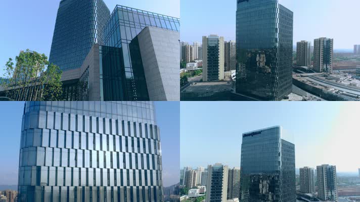 4K航拍城市建筑玻璃幕墙反光