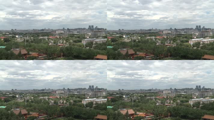 北京城市全貌上空广角镜头