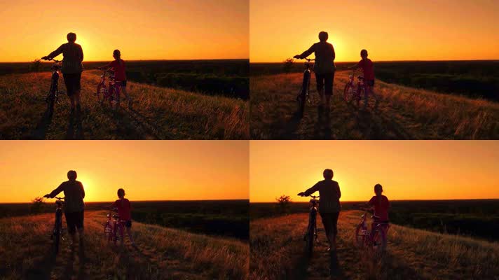 亲子推单车 4k唯美视频素材
