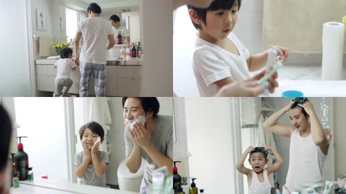 父子刷牙洗头
