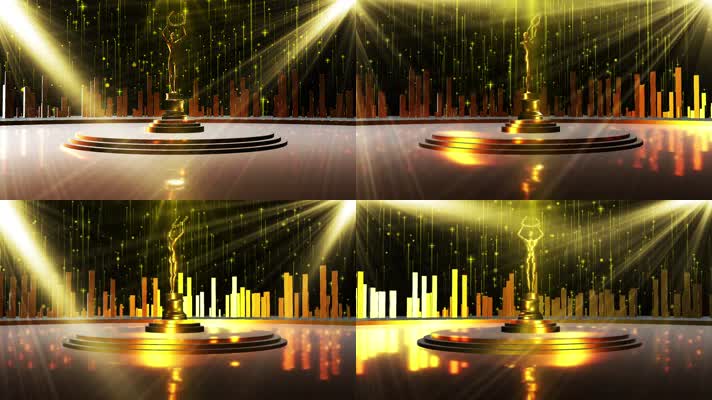 奥斯卡颁奖晚会灯光闪烁金色粒子舞台背景