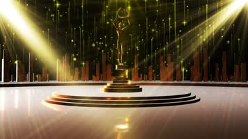 奥斯卡颁奖晚会灯光闪烁金色粒子舞台背景