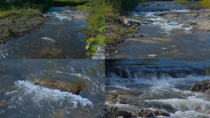 4k小溪视频奔流而下清澈小河溪水