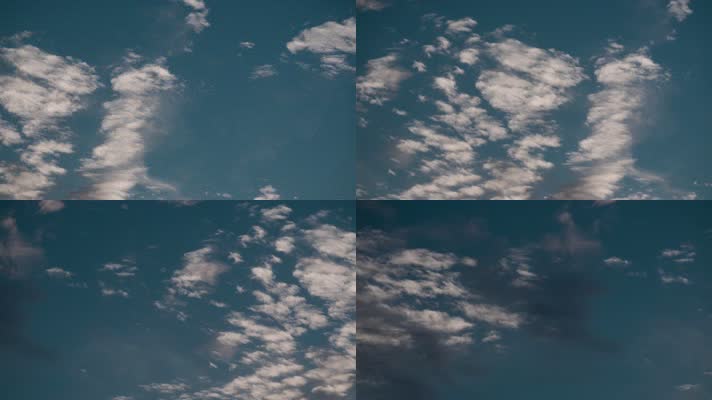 4k天空视频黄昏蓝天上鳞片般白云背景素材