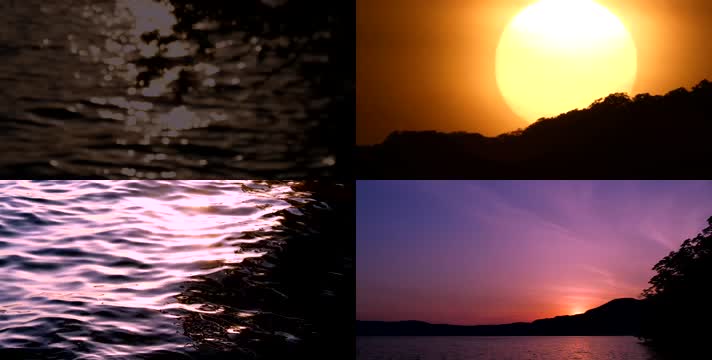 湖泊水库小河，波光粼粼，黄昏夕阳