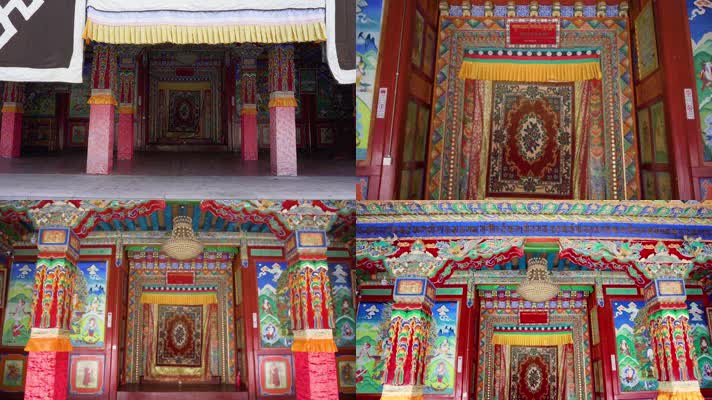 藏传佛教寺庙大殿门口门帘帷幔