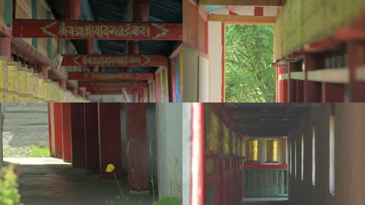 藏传佛教寺庙转经筒长廊