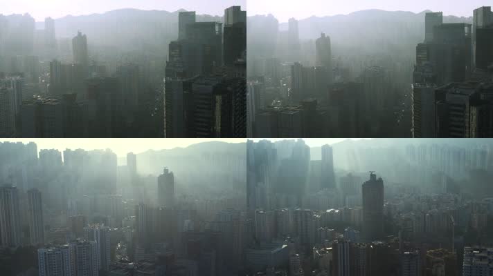 清晨带薄雾的城市实景