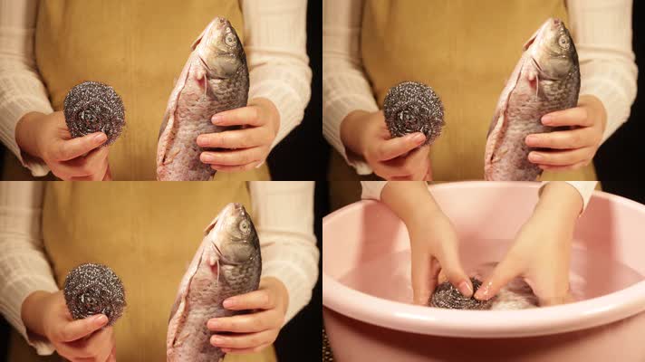 钢丝球清洗鱼肚子里的黑膜 (5)