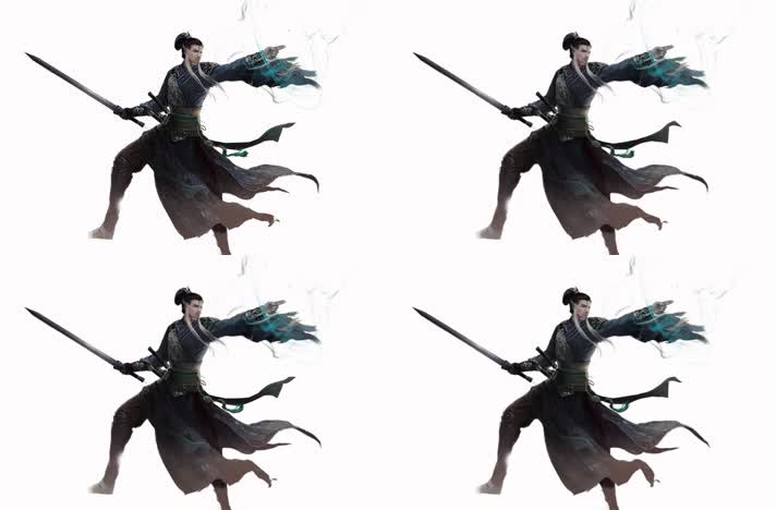 带通道国潮古典水墨武侠人物视频素材