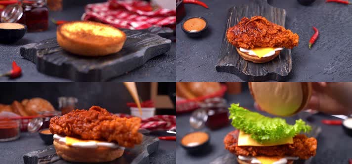 鸡肉汉堡，做汉堡，美味汉堡