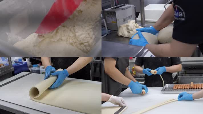 制作香​​肠面包过程