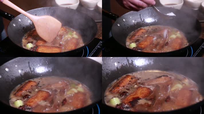 后厨炖制红烧带鱼 (7)