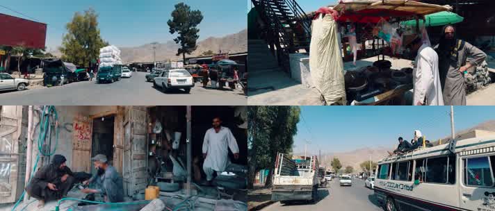 阿富汗，城市市场街道汽车