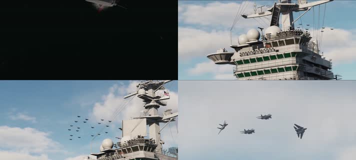 战争动画，f14战机飞过航母