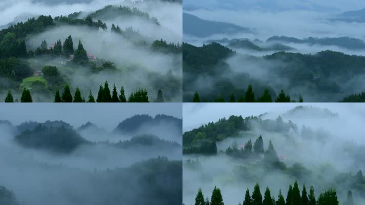人间仙境云雾缭绕山水云烟大自然风景