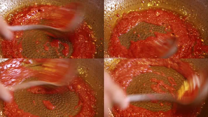 厨师炒制番茄酱酸甜料汁 (4)