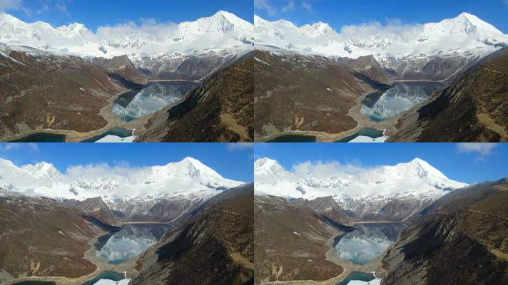 环绕航拍蓝天下西藏喜马拉雅雪山湖泊