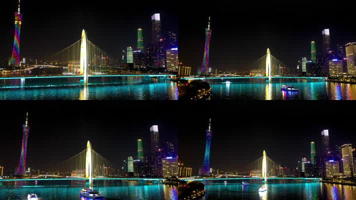 4K航拍广州地标城市群夜景4