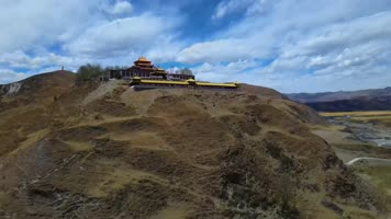 藏佛寺庙西北黄土震撼空灵升华素材抖音航拍