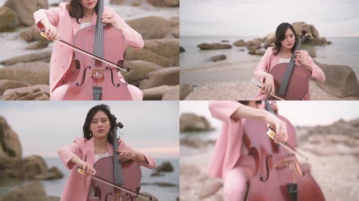 海边美女拉大提琴