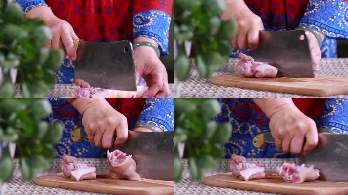 菜刀剁猪蹄拆分猪蹄 (4)