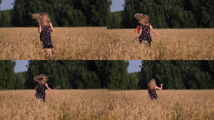 在田野中奔跑的女孩