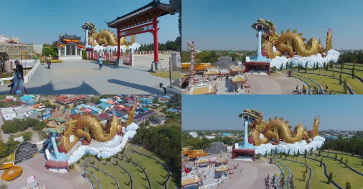 泰国旅游视频泰国天龙镇华侨古庙大金龙塑像