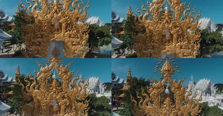 泰国旅游视频泰国清莱灵光寺白庙金色佛光