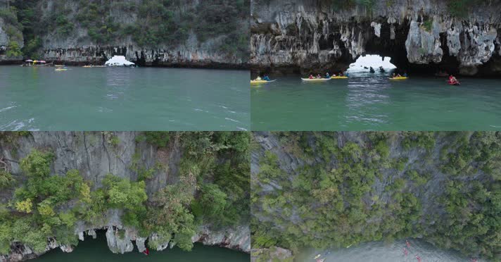 泰国旅游视频泰国攀牙府攀牙湾溶洞游船游客