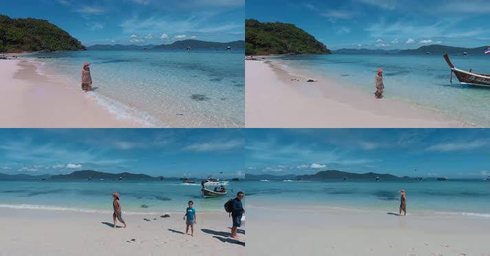 泰国旅游视频普吉岛蓝色海水白沙滩踏浪美女