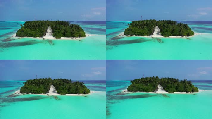 热带岛屿上空荡荡的白色沙滩的鸟瞰图，周围