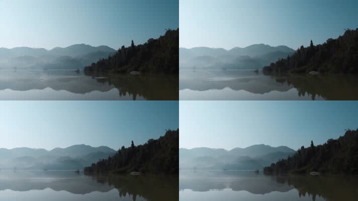 晨雾视频高原湖泊早晨的雾色倒影