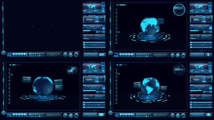 科技感HUD三维地球数据面板元素