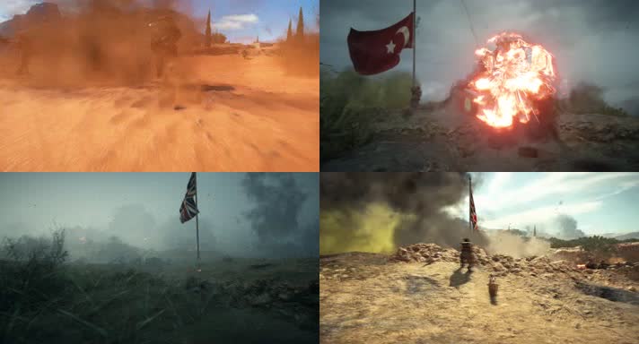 枪林弹雨，炮火连天 ，激烈交战，战争动画