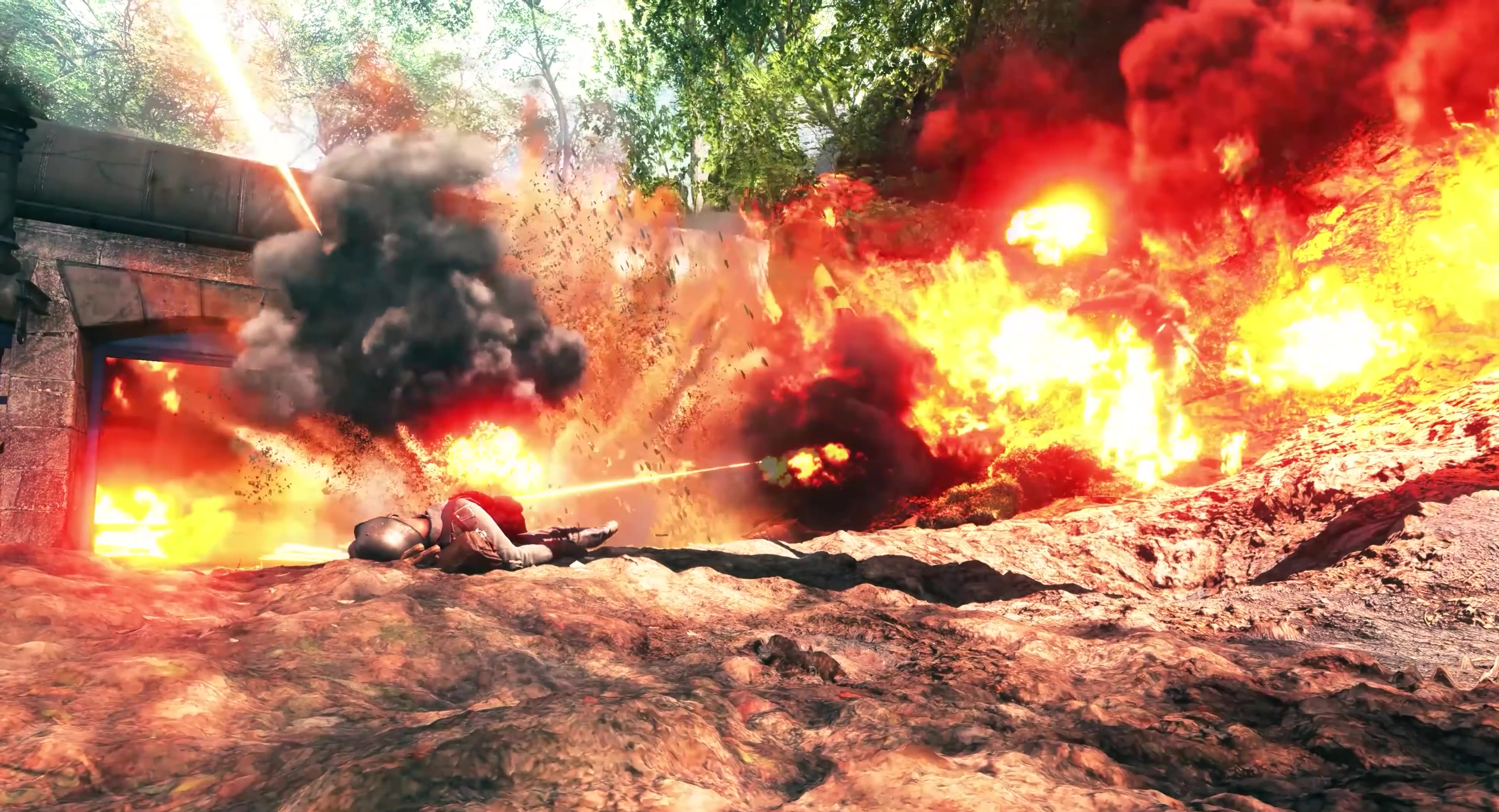 枪林弹雨，炮火连天 ，激烈交战，战争动画