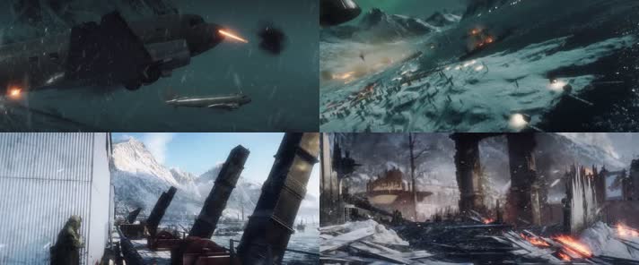 枪林弹雨，炮火连天 ，激烈交战，战争动画