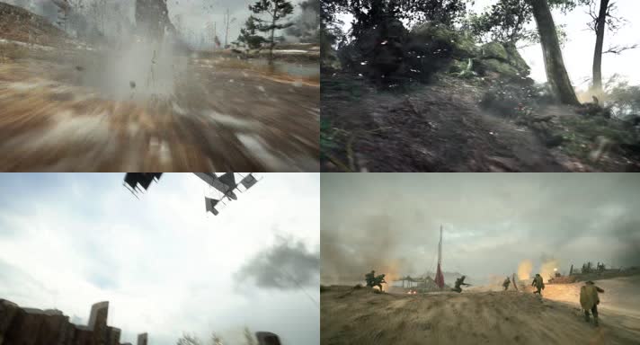 枪林弹雨，炮火连天 ，激烈交战，战争动画