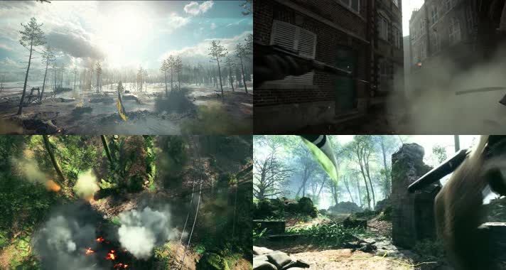 枪林弹雨，炮火连天 ，激烈交战，战争动画