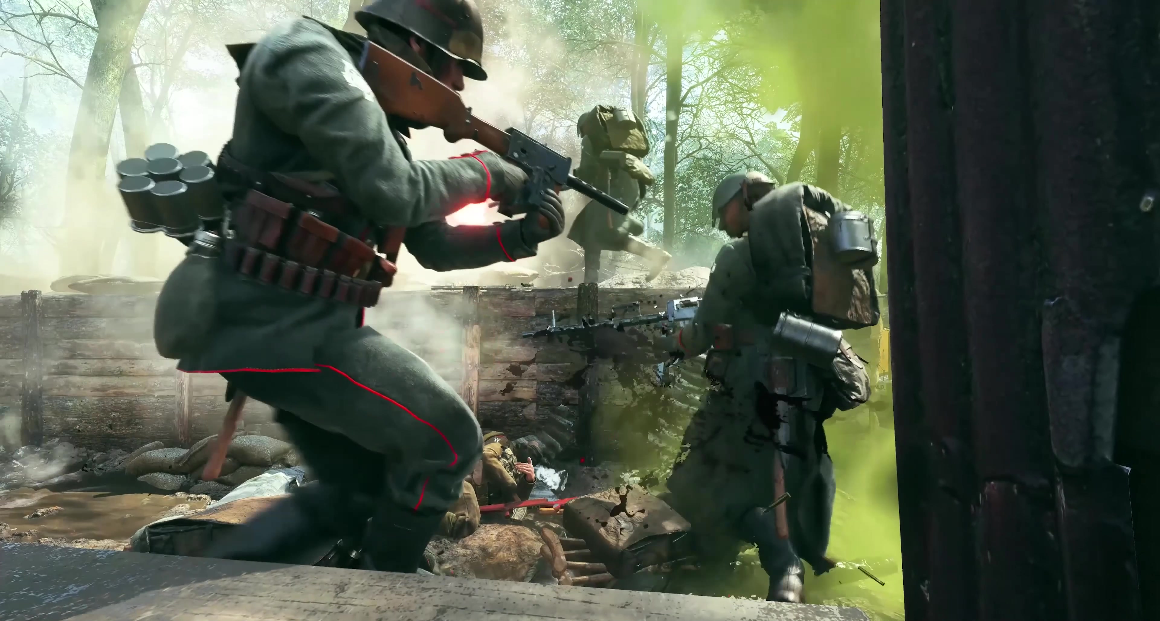 枪林弹雨，炮火连天 ，激烈交战，战争动画