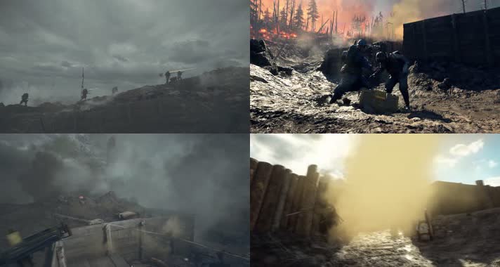 枪林弹雨，炮火连天 ，激烈交战，战争动画