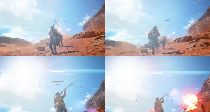 奋不顾身，冲锋陷阵，交战硝烟战场