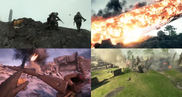 枪林弹雨，炮火连天 ，激烈交战，战争动画